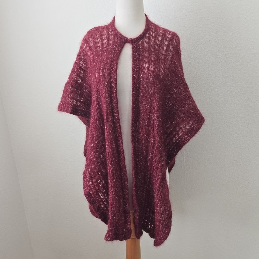Saks Fifth Avenue Metallic Berry Open Knit Poncho